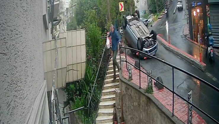 İstanbul’da bir yaya takla atan otomobilden kaldırıma çıkarak kurtuldu
