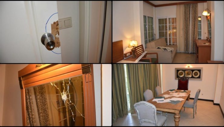 Marmaris’te darbecilerin 15 Temmuz’da zarar verdiği otel odasındaki izler muhafaza ediliyor