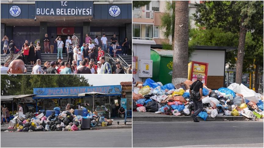 İzmir Buca’da maaş alamadıkları için iş bırakan işçilerin eylemi 7. gününde